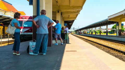 Timelapse of Passengers waiting in the Train station of Oradea Stock Footage 57259858