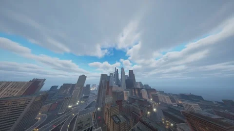 Timelapse of passing clouds against the backdrop of a major city block. Stock Footage 260405964