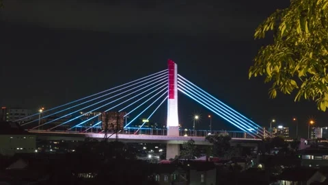 Timelapse of the Pasupati flyover bridge at night decorated with color chan.. Stock Footage 295345348