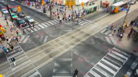 Timelapse of People and Traffic at Busy Intersection in Downtown Toronto, Canada Stock Footage