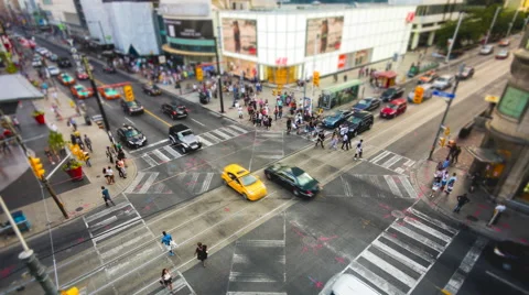 Timelapse of People and Traffic at Yonge-Dundas Intersection in Toronto, Canada Stock Footage