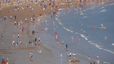 Timelapse of people on beach Stock Footage 74449183
