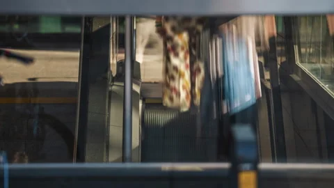 Timelapse of people riding escalator in subway or underground passage Stock Footage 337648174