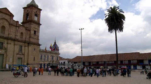Timelapse of People Setting Something Up in Square in Columbia  Stock Footage 120581376