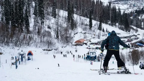 Timelapse - People skiing Stock Footage 71201783