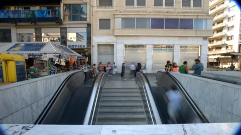 Timelapse of People Using Escalators HD Video Stock Footage 92087018
