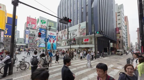 Timelapse of people walking in intersection at Dotonbori Namba Osaka japan Stock Footage 68330813