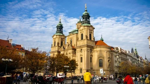 Timelapse of people walking under St Nicholas Church, Prague, Czech Republic. Stock Footage 122705115