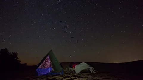 Timelapse of a person sleeping under a starry sky. Andreev. Stock Footage 77827288