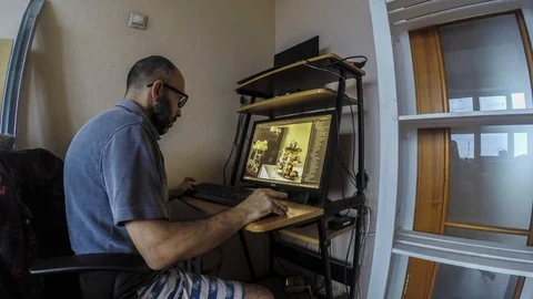 Timelapse of a person’s hard work at work on a computer Stock-Footage 129575730