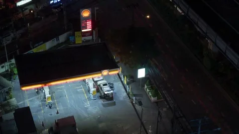 Timelapse of petrol station at night Stock Footage 69166149