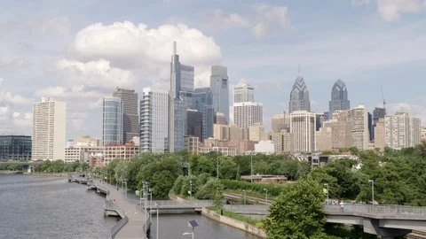 Timelapse of philadelphia skyline with moving clouds summer day Stock Footage 93182730