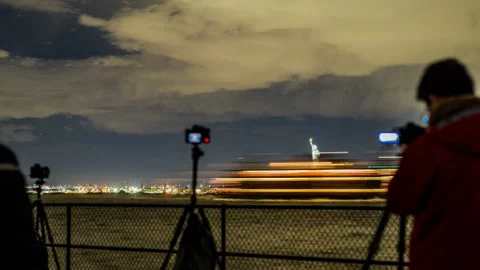 Timelapse of Photographers Capturing the Statue of Liberty Stock Footage 288791255