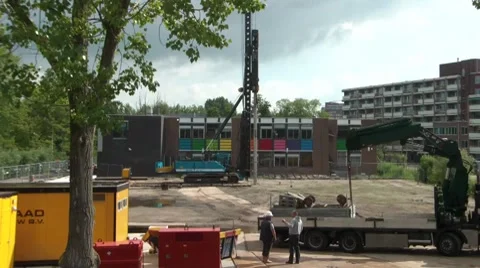 Timelapse of pile driving on a building site Stock Footage 8835587