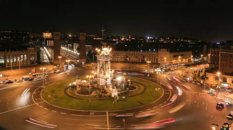 Timelapse - Plaça de Espanya, night,  Barcelona Stock Footage 48303169