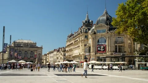 Timelapse of Place de la Comédie in Montpellier, France. Stock Footage