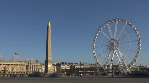 Timelapse Place de la Concorde and Ferris-wheel obelisk street paris car traffic Stock Footage 10762954