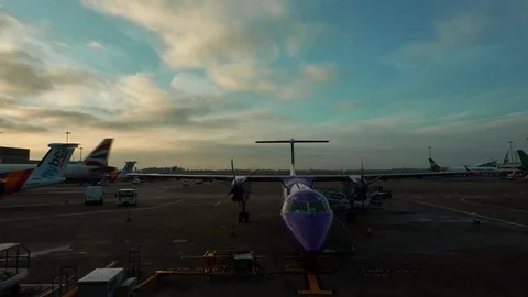 Timelapse of plane being readied for take off at Manchester Airport Stock Footage 77615716