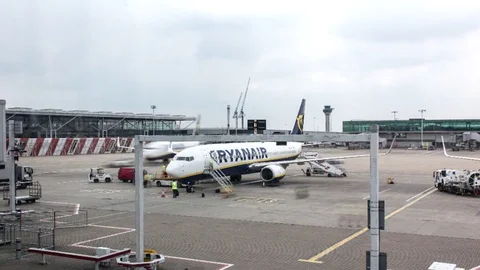 Timelapse of planes at Stansted airport, London, UK, Europe Stock Footage
