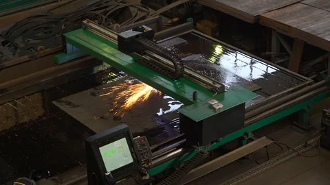 Timelapse of plasma machine, cutting steel at work, robot at work, laser cut Stock Footage 120064576