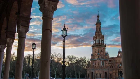 Timelapse of Plaza de Espaa in Seville, Spain. Stock Footage