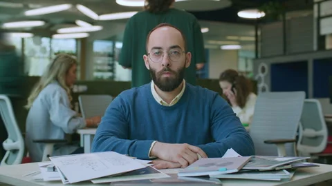 Timelapse Portrait of Tired Office Worker Overloaded with Business Documents Stock Footage 334980056