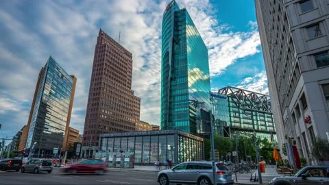 Timelapse of potsdamer platz at sun, berlin Video stock 138590103