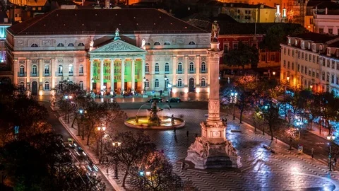 Timelapse Praca Dom Pedro IV, Rossio Square in Lisbon Portugal Stock Footage 75796599