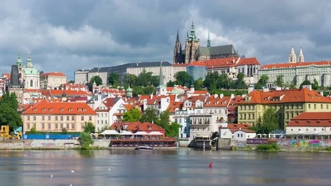 Timelapse of Prague and Vltava river in a cloudy day Stock Footage 74654130
