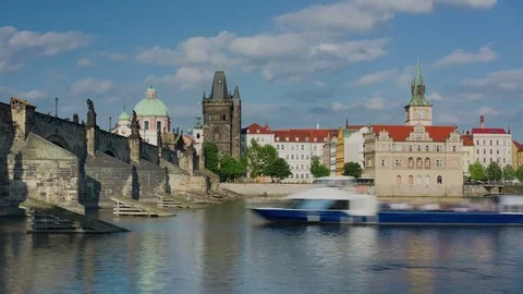 Timelapse of Prague and Vltava river Stock Footage 74654191
