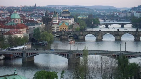Timelapse: Prague with rhe river Vltava, Czech Republic Stock Footage 80902101