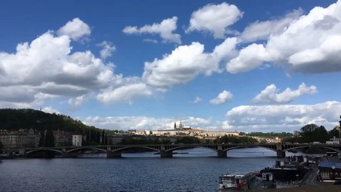 Timelapse of Prague river, bridges and the Prague castle Stock Footage 104802995