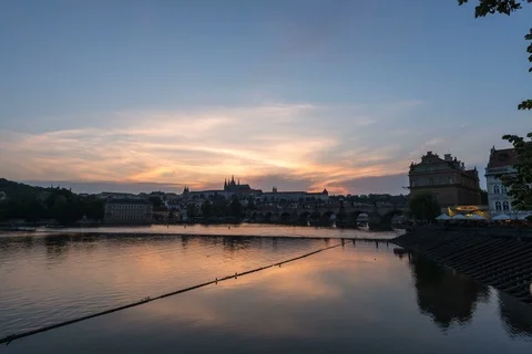 Timelapse of Prague skyline at sunset Stock Footage 99019512