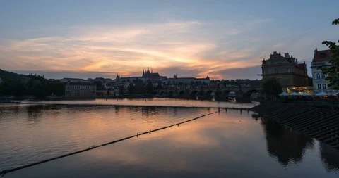 Timelapse of Prague skyline at sunset Stock Footage 99019680