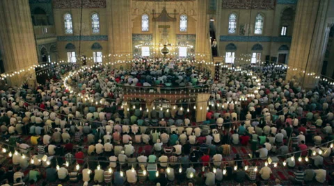 TimeLapse Praying Muslims on Mosque Stock Footage 34498302