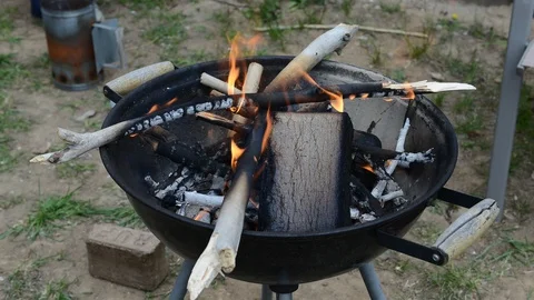 Timelapse of the preparing charcoal for barbecue grill Stock Footage 128239425