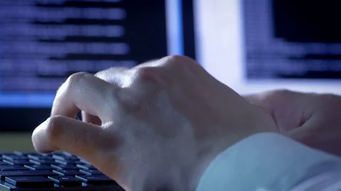 Timelapse of programmer's hands typing commands Stock Footage 73355035