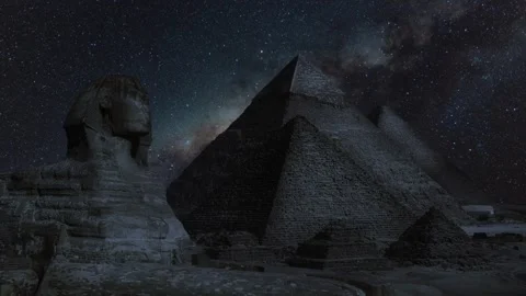 Timelapse of Pyramid complex of Giza at night. Giza, Cairo, Egypt Stock Footage 344421837