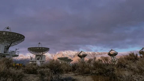 Timelapse of Radio Telescope Array in Desert Mountain -Tilt Up- Stock Footage 85241674
