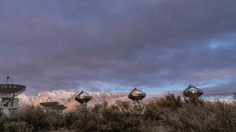 Timelapse of Radio Telescope Array in Desert Mountain -Pan Left- Stock Footage 85242675