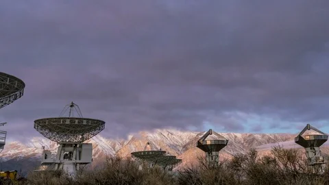 Timelapse of Radio Telescope Array in Desert Mountain -Zoom Out- Stock Footage 85243078