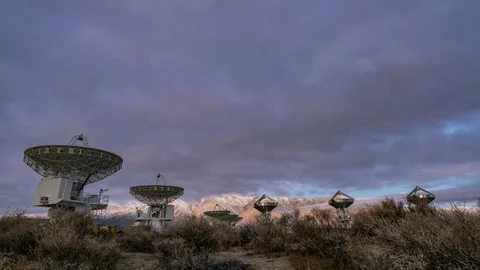 Timelapse of Radio Telescope Array in Desert Mountain Stock Footage 85243469