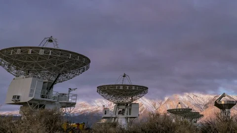 Timelapse of Radio Telescope Array in Desert Mountain -Long Shot- Stock Footage 85243693