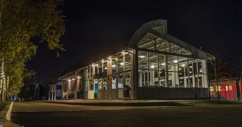 Timelapse of a railway, a train with a stop platform, a stop Stock-Footage 129611281
