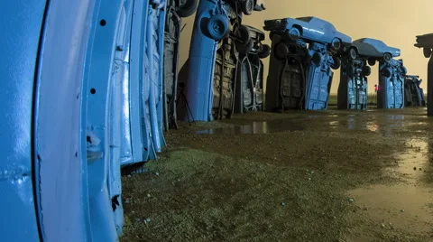 Timelapse Rain storm inside Carhenge Monument to Stonehenge Stock Footage