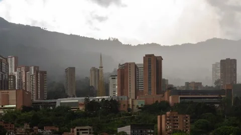 Timelapse of Rain Swiftly Passing Over El Tesoro Shopping Center Stock Footage 242867358