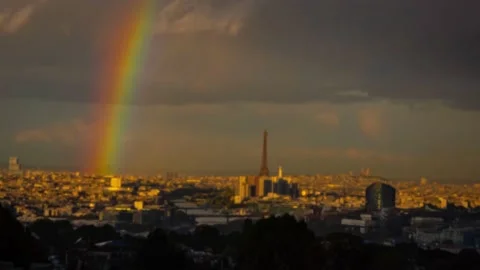 Timelapse of rainbow on Eiffel's tower in Paris Stock Footage 132013548