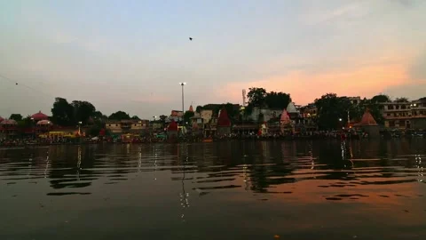Timelapse of Ram Ghat Ujjain during evening Stock Footage 331012060