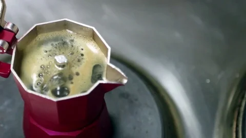 Timelapse of a red Italian coffee maker Stock Footage 76458702