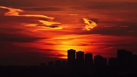 Timelapse red sunset over city,  Turkey, Istanbul Stock Footage 90894928